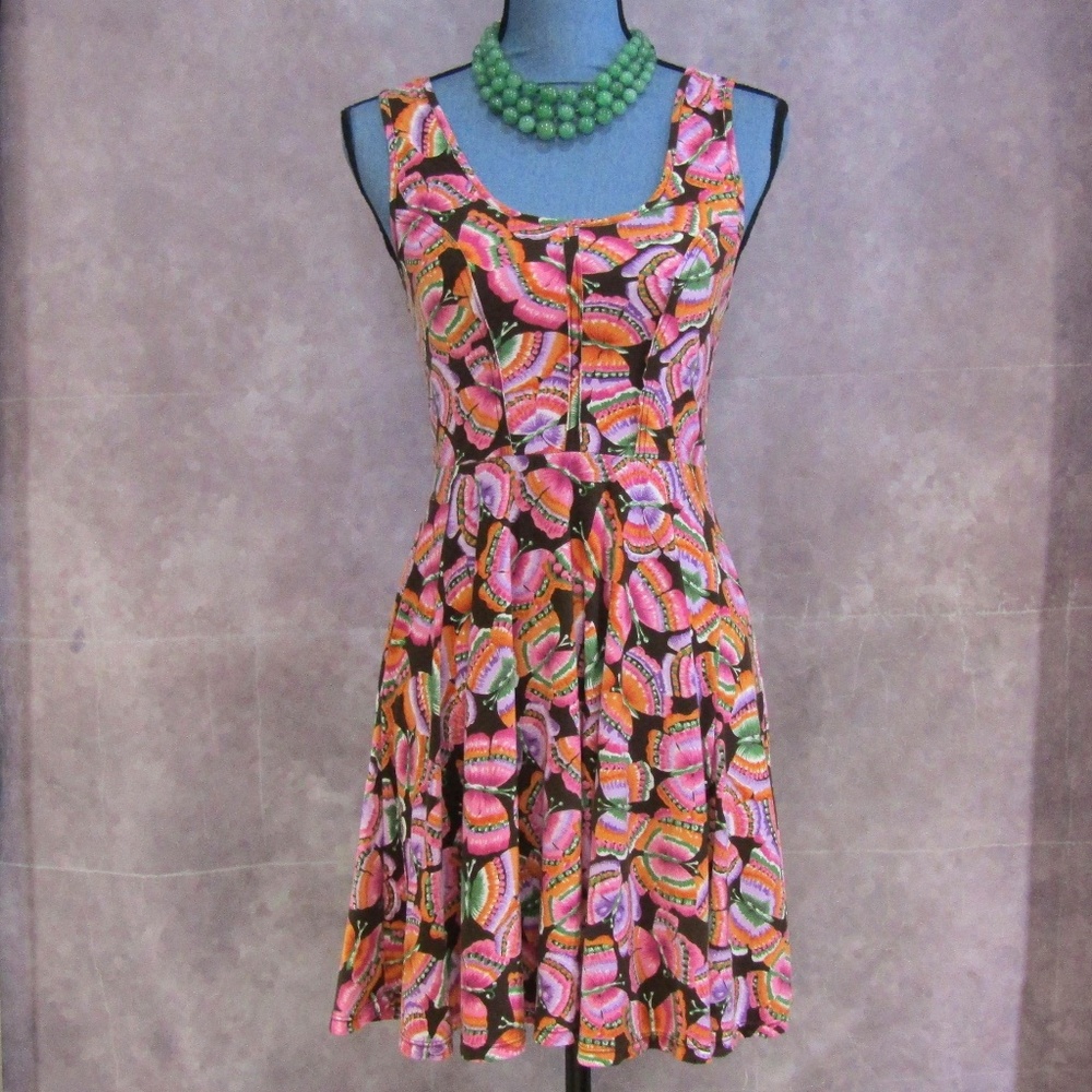 Free People Pink Orange Brown Butterfly Dress